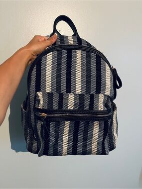 Moda Luxe Black, Gray, White Striped Mini Backpack